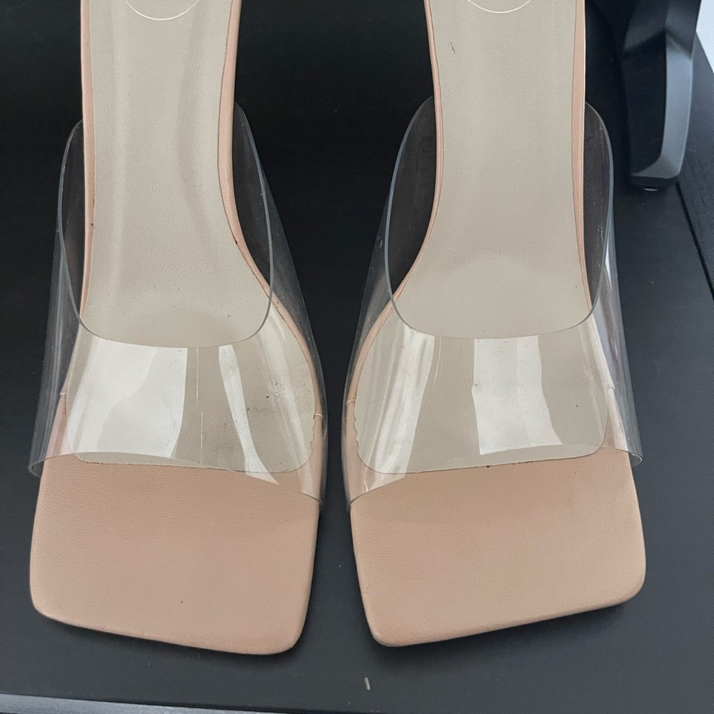 Size 41 Tan + Clear Heels